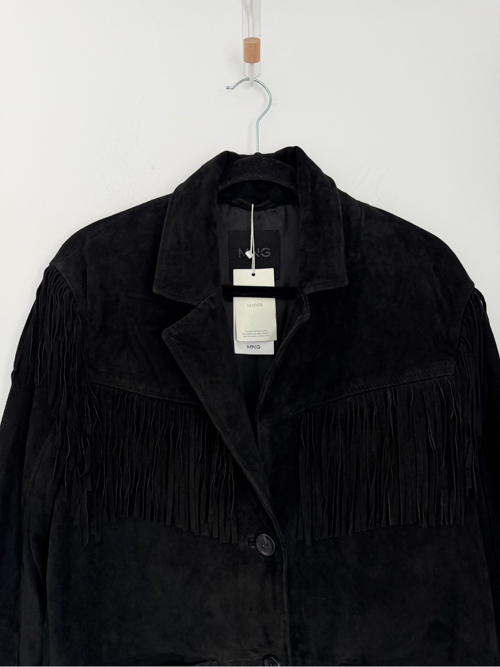Mango NWT Medium Black Fringe Suede Leather Jacket - Picture 9 of 13